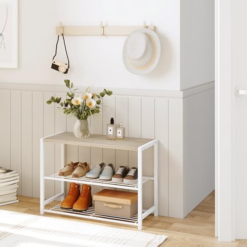 Yusong Shoe Rack Organizer, 3 Tier Industrial Shoe Storage Shelf for Closet Entryway, Narrow Sturdy Metal Shoe Shelves, White - Image 2