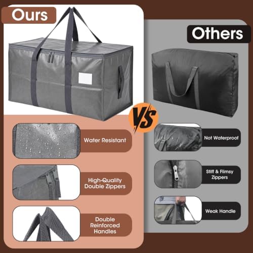 6Pcs Heavy Duty Extra Large Moving Bags Gray Storage Totes Fold Flat - Image 4