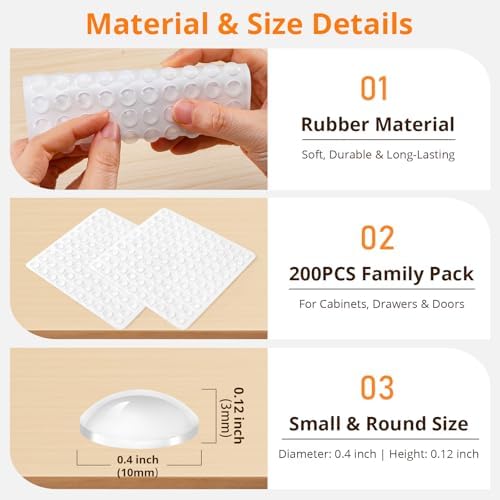 CHUNZEXI 400 PCS Clear Cabinet Door Bumpers, 3/8 Inch Round Rubber Pads - Image 2