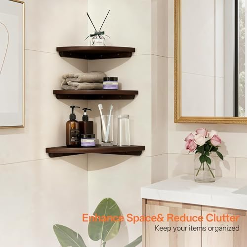 Gieanoo Corner Wall Shelf,7inch Solid Oak Wood Floating Corner Shelf with Wire Hole Corner Wall Storage Display Shelves for Living Room Bedroom Bathroom Kitchen(Walnut) - Image 7