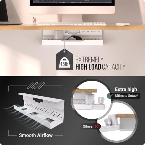 Under Desk Cable Management Tray no Drill – Wire Management - Cord Organizer – Huge Load Capacity – Under Desk Cable Tray no Drill (White, 1 Piece Set) - Image 4