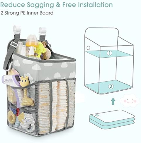 Maliton Hanging Diaper Caddy Organizer Hold 50+ Diapers(Gray Cloud) - Image 2