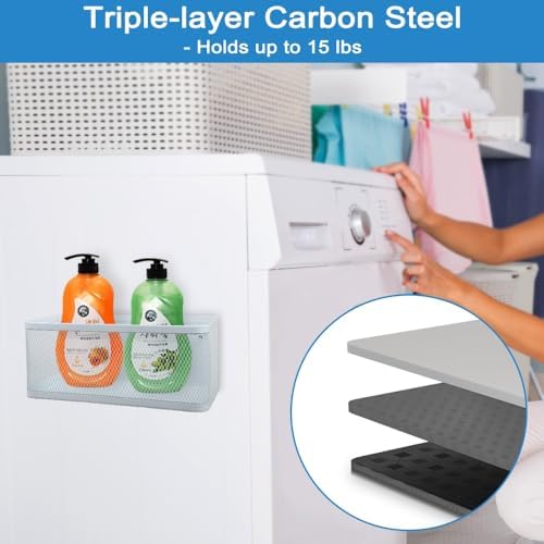 Picowe Magnetic Laundry Organizer, Large Magnet Basket for Laundry Room,16.5lb Capacity Magnetic Shelf for Washer /Dryer, Fridge & Small Spaces ( L, White) - Image 5