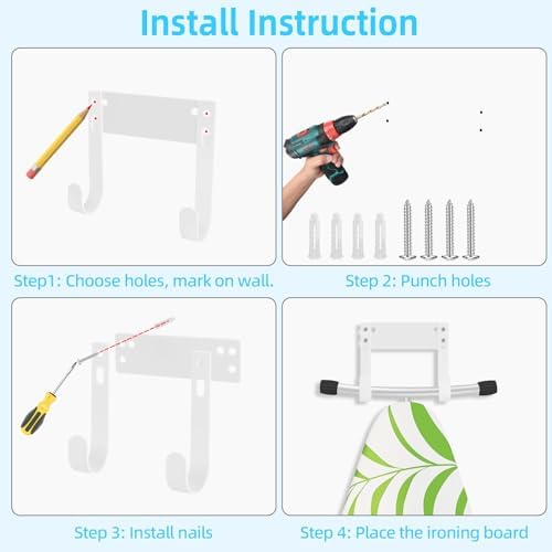 JUYSON Ironing Board Holder, T&Y Leg Ironing Board Hanger, White no Shelf - Image 6