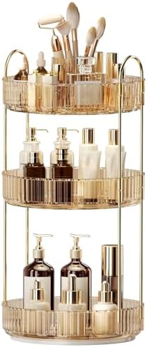 360° Rotating Makeup Organizer, Large-Capacity Skincare Make Up Storage 3 Tier Perfume Organizers Cosmetic Dresser Organizer with Makeup Brush Holder, Fits Bedroom, Bathroom, Vanity Shelf Countertop by Oifecsie