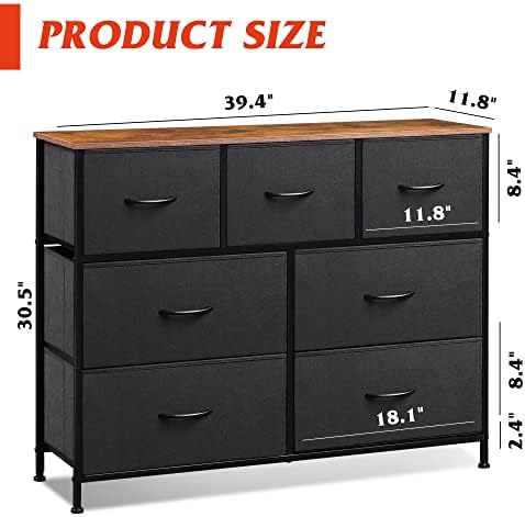WLIVE Dresser for Bedroom, 7 Drawers, TV Stand, Rustic Brown - Image 3
