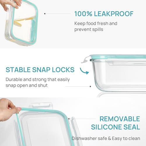 Vtopmart Large Glass Storage Containers, Green, 2Pack, 1860ml/63oz - Image 6
