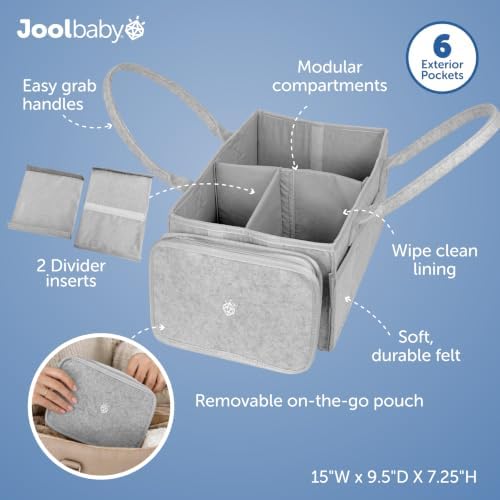 Jool Baby Tag-Along Diaper Caddy – Nursery Storage Organizer for Newborn Essentials – Lightweight & Portable, Large Capacity (Gray) - Image 2