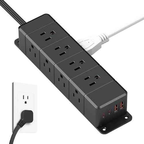 45W Under Desk Power Strip with Switch 12 Outlet 4 USB 1200J 6FT Black by ANNQUAN