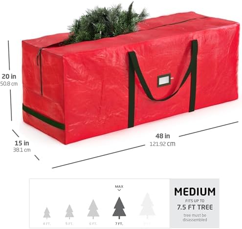 Zober Christmas Tree Storage Bag - Fits 7.5 Ft Artificial Trees - Plastic, Waterproof Christmas Tree Bag For Storage Box For Xmas - Strong, Durable Handles - Label Card Slot - Red - Image 3