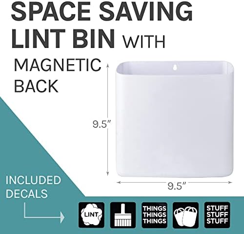 JS Jackson Supplies Large White Lint Bin with Magnetic Back, 9.5 x 9.5-Inch Durable Plastic, Slim Profile Space Saving Trash Bin for Laundry Room and Kitchen, Wall Mountable - Image 2