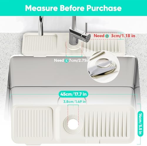 17.7inch Faucet Mat for Kitchen Sink [5°Slope Fast Self-draining] Faucet Mat Kitchen Sink Splash Guard Silicone Sink Splash Guard Kitchen Sink Area Tidy Splash Faucet Guard Draining Mat-Beige - Image 3