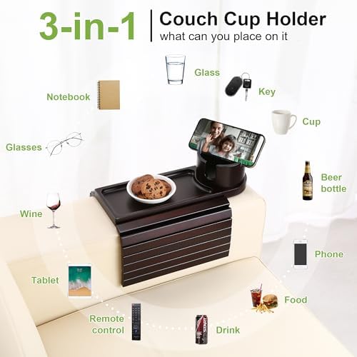 Couch Cup Holder with Phone Stand, Couch Arm Tray for Armrests Over 4.9" - Image 6