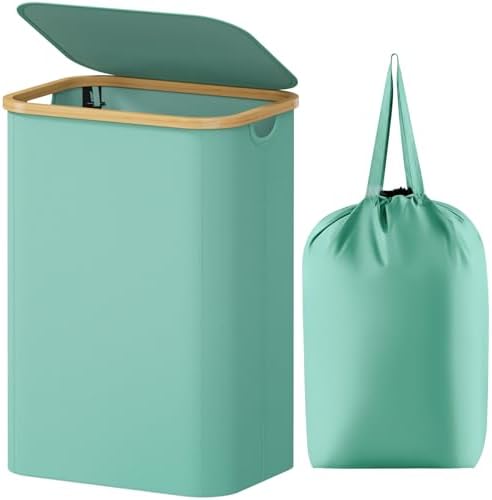 Lifewit 80L Large Laundry Basket with Lid, Removable Bags, Sage Green by Lifewit
