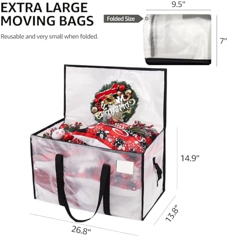 Moving Bags Heavy Duty Extra Large, Alternative for Moving Boxes & Moving Supplies,Clear Storage Bins with Lids, Plastic Packing Tote, Storage Bags for Clothes with Handles & Zippers(Clear, 8 Pack) - Image 3
