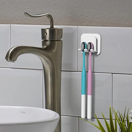 2 PCS Self-Adhesive Toothbrush Holders Wall Mounted, Water Proof Toothbrush Hook, 2 in 1 with Toothbrush Hanger and Gargle Cup Holder for Bathroom Shower (White) - Image 5