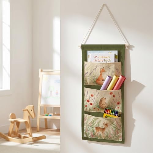 IAXIC Watercolor Forest Animal Canvas Wall Hanging Organizer with Pockets - Image 4