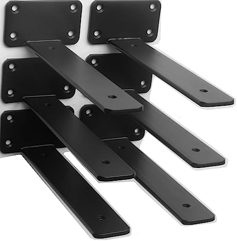 6 Pack - 6 inch Black Hidden L Shelf Bracket (1/5 Inch Thicked) Iron Floating Shelf Brackets Rustic Industrial Metal Brackets for Shelf Support by MHMYDZ