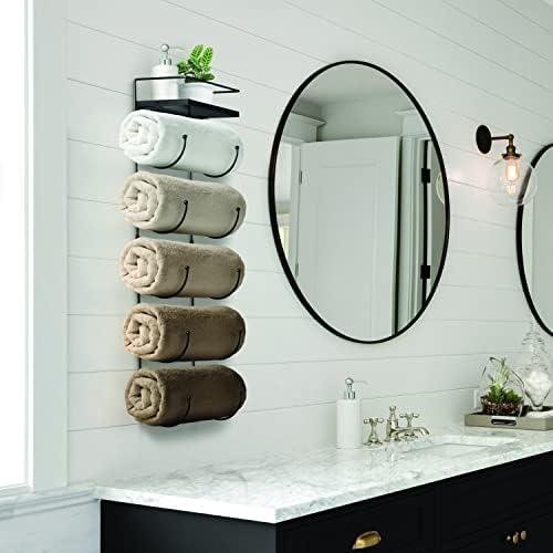 Sorbus Wall Towel Rack, 5-Tier Wood Shelf, Wall Mounted (Black) - Image 5
