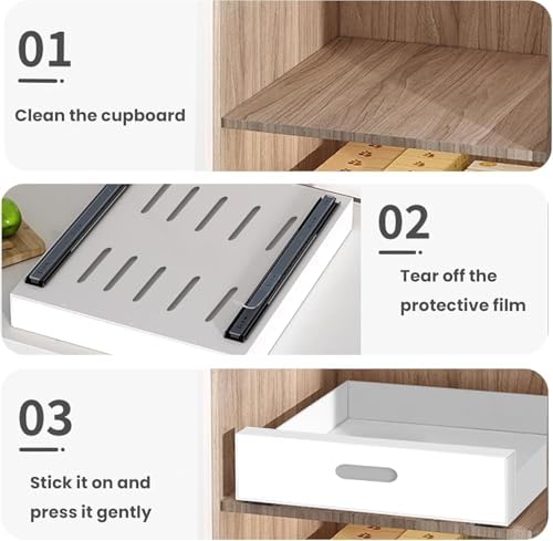 bealy 2 Pack Pull Out Cabinet Organizer Adhesive, 10" Wide 16.9" Deep Pull out Drawers for Face Frame or Frameless Cabinets, No Drill Heavy Duty Carbon Steel Drawer, Pantry Cabinet Shelf - Image 3