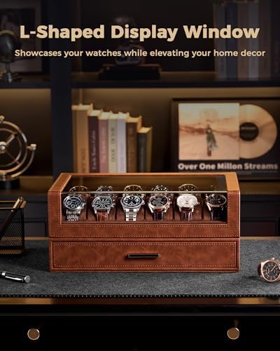 ProCase Watch Box for Men, 12 Slots Watch Display Holder -Brown - Image 4