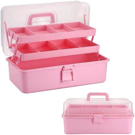 Tackle Box, 15-Inch Extra Large Art Storage Box with 3-Layer Folding Trays by BTSKY