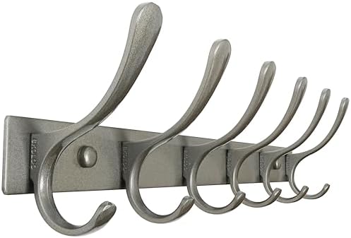 SKOLOO Coat Rack Wall Mounted - 6 Hooks, Heavy Duty, Stainless Steel, Metal Wall Hangers, Sturdy Coat Hooks for Hanging Coats, Jacket, Clothes, Hat, Matte Grey by SKOLOO