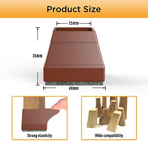 Square Chair Leg Protectors for Hardwood Floors, 16 Pcs Silicone Felt Furniture Leg Cover,(Brown 1 1/2"). - Image 5