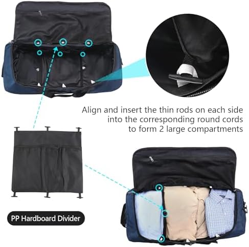 110L Expandable to 140L 32” Foldable Oxford Soft-Sided Rolling Duffle Bag with 2 Heavy-Duty Wheels,2 Large Compartments,Adjustable Shoulder Strap and Attached Organizer Pouch,Navy Blue - Image 5