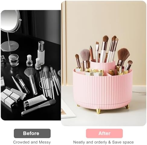 Diesisa Makeup Brush Holder Organizer,360° Rotating Makeup Brush Organizer,5 Slot Make up Brushes Cup for Cosmetics, Nail Polish, Art Supply, Bathroom Vanity Desktop Organizer - Pink - Image 5
