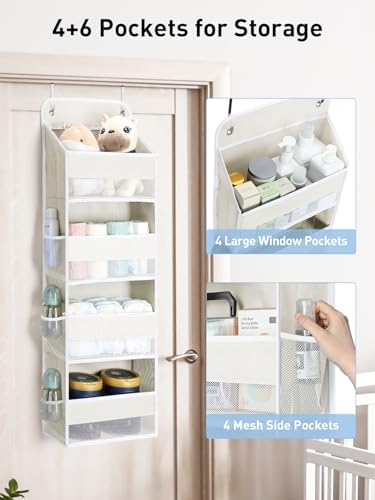 Yecaye Over the Door Organizer, 35.2lbs Load Toy Stuffed Animal Storage, Bathroom Organizers and Storage for Nursery Newborn Baby Essential Stuff Dorm Room Essentials, Cream White 4 Tier - Image 3