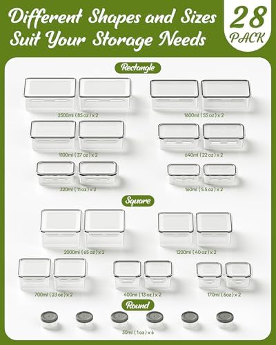 56 Piece Food Storage Containers with Lids(28 Containers & 28 Lids), BPA-Free Plastic Food Containers for Kitchen Storage and Organization, Leak Proof Meal Prep Container, Includes Labels & Pen - Image 2