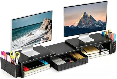 Spacrea Dual Monitor Stand Riser with Drawer and 2 Pen Holders by Spacrea