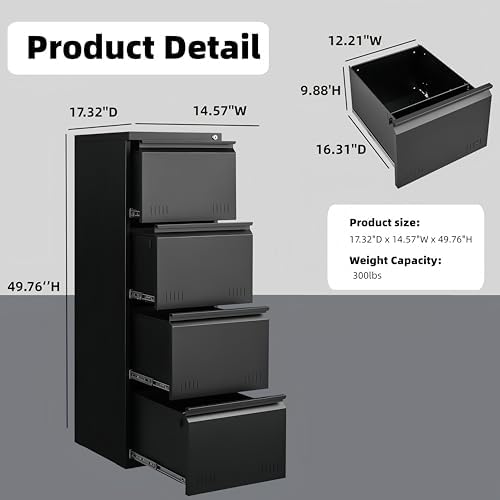 Approgreent Vertical 4 Drawer File Cabient with Lock, Metal Filing Cabinets for Home Office, Heavty Duty Office Storage Cabinet for A4/Letter/Legal (Matte Black) - Image 2