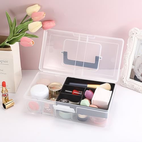 JUXYES Clear Art Craft Supply Storage Bin Sewing Box With Handle Lid - Image 6