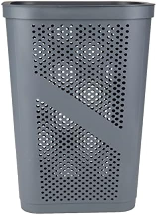 Mind Reader Slim Laundry Hamper with Lid, 60L Clothes Basket, Ventilated Plastic, Gray - Image 5