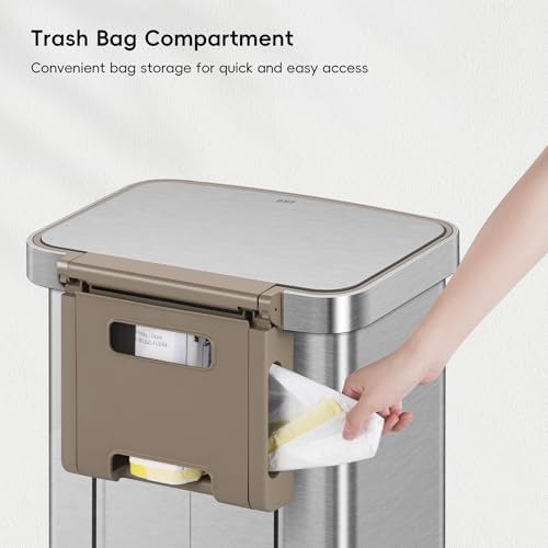 EKO Hudson Matte Stainless 75 Liter/20 Gallon Step Trash Can with Rear Trash Bag Storage Compartment - Image 4
