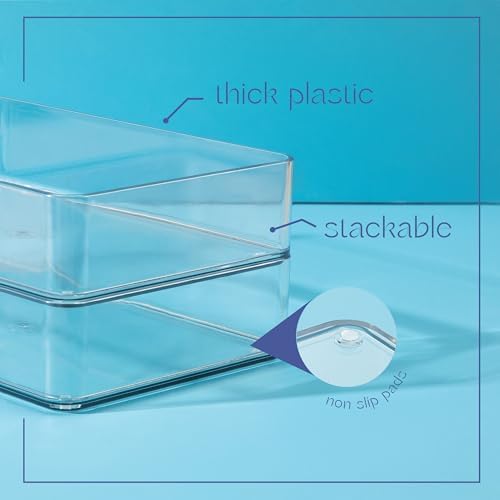 primebox Plastic Clear Drawer Organizers. Bathroom, Kitchen, Bedroom, Jewelry, Office Organizer Bins, Storage Trays. Heavy Duty, Stackable. 9" x 3" x 2" Set of 6 - Image 5