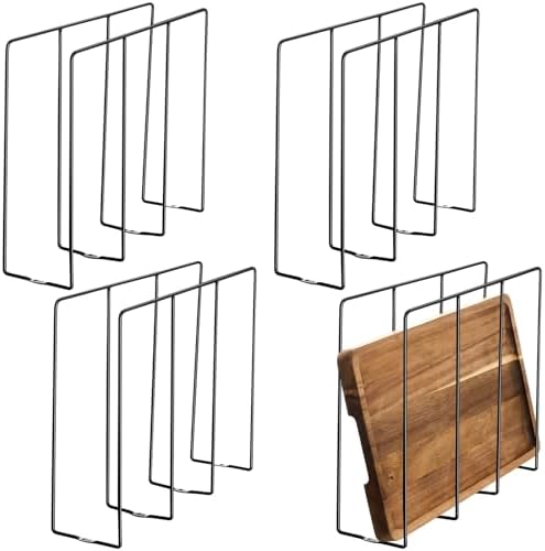 Blulu U Shaped Cookie Sheet Organizer for Cabinet Baking Sheet Organizer Kitchen Cabinet Dividers Vertical Chrome Pan Rack Storage Wires Tray Dividers Face Opening of 3.5"(Black,4 Pcs) by Blulu