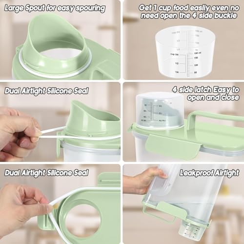 LEAWALK 5-7Lbs Airtight Dog Cat Pet Food Storage Container-Light Green - Image 4