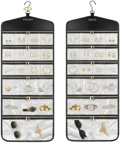 CHICECO Hanging Jewelry Organizer With Zippered Pockets,40 Pockets Travel Jewelry Organizer Storage for Cloest,Wall,Door by CHICECO