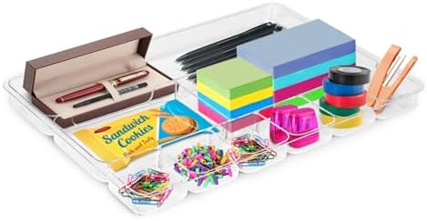 Manaloom Desk Drawer Organizer Tray with 9 Storage Compartments - For Home and Office - Drawer Organizers Office, Perfect Organizing Pens, Pencils, Paper Clips, Sticky Notes - Clear - 2 Pack - Image 2