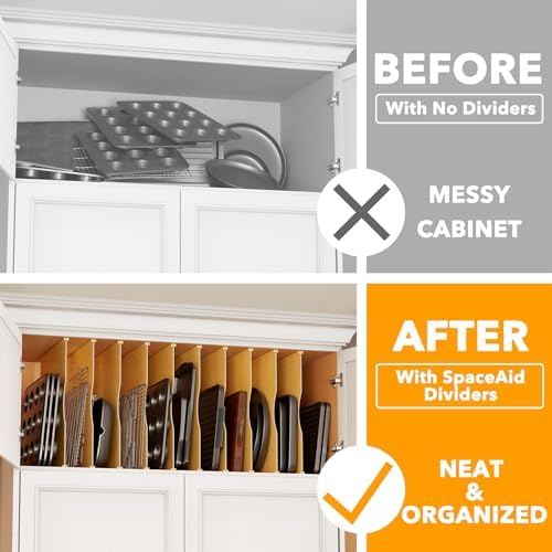 SpaceAid 10 Pack Tray Dividers for Cabinets, Bamboo Kitchen Cookie Baking Sheet Organizer for Cabinet, Vertical Pan and Trays Organizers for Pantry Storage - Image 2