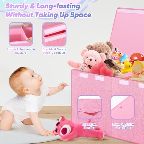 Extra Large Toy Box with Lids, Collapsible Storage Chest, 40"x16"x16" Pink - Image 4