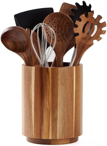 Acacia Wood Utensil Holder, 360° Rotating, Large Countertop Organizer, Farmhouse Kitchen Decor by LOHONER