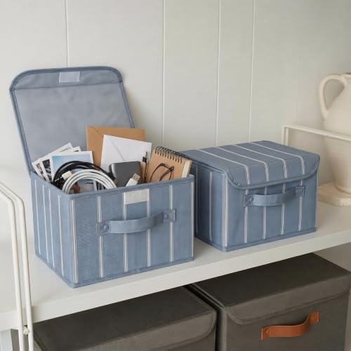 Decorative Linen Storage Boxes with Lids - Spacious Set of 2 Organizer Bins - Image 5