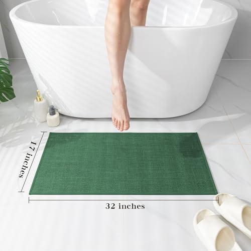 chakme Bathroom Rugs Mat 32x17, Ultra Thin Non Slip Bath Mat Quick Dry Absorbent Bath Mat for Bathroom Floor, (Green, 32"x17") - Image 2