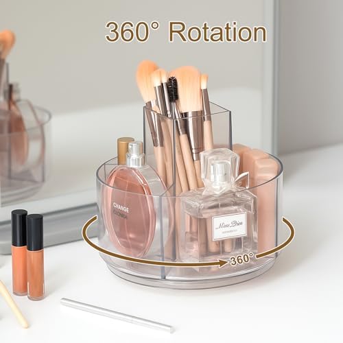Clear Rotating Makeup Organizer, 360° Acrylic Cosmetic Storage Display Bathroom Tray - 7 Inch Spinning Perfume Skincare Organizer, Lazy Susan Vanity Countertop Holder for Brushes Dresser Decor - Image 4