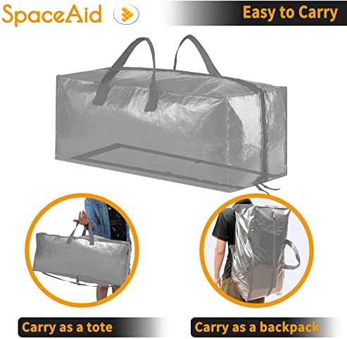 SpaceAid Heavy Duty Moving Bags, Extra Large Storage Totes W/Backpack Straps Strong Handles & Zippers, Alternative to Moving Boxes, Packing & Moving Supplies, Gley (8 Pack) - Image 3