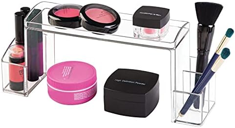 mDesign Small 2-Tier Plastic Medicine Cabinet High-Rise Storage Organizer - for Vitamins, Medical Supplies Makeup Door Shelf Organization - Clear - Image 3